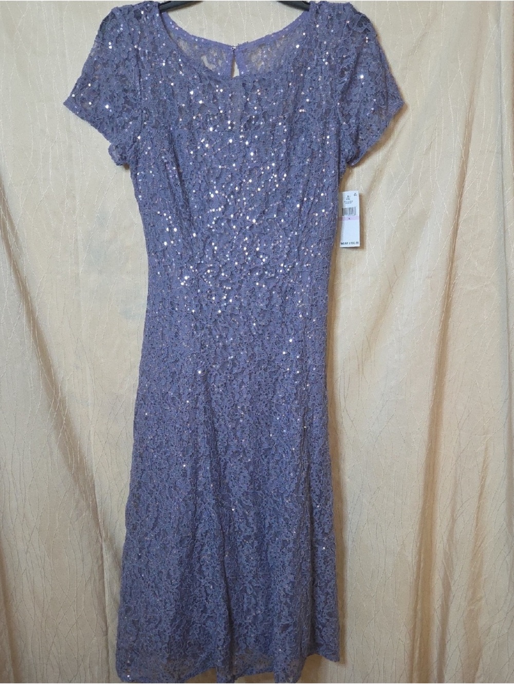 SLNY Lavender Sequin Lace Midi Dress